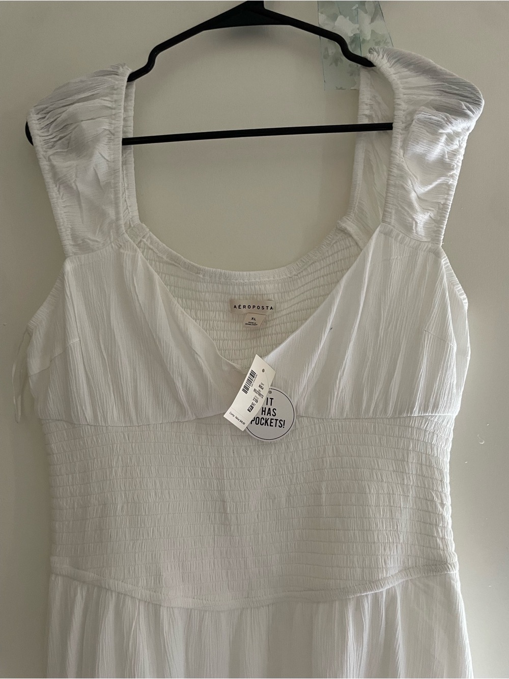 Aeropostale White Smocked Sundress with Puffed Straps